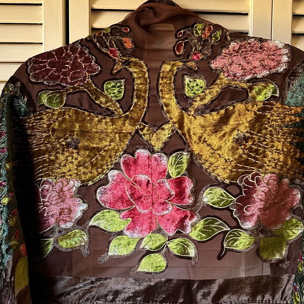 Peacock Scarf Exotic beaded burn out style BEAUTIFUL